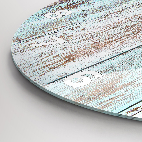 Kulaté skleněné hodiny s fotkou Pastelové dřevo