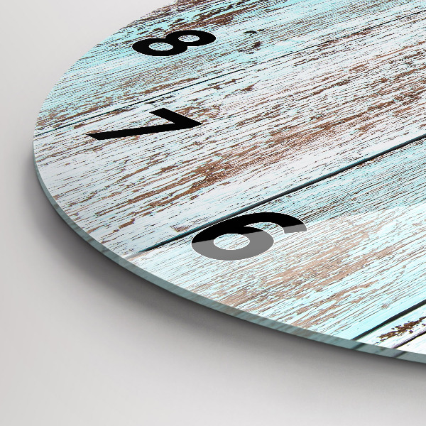 Kulaté skleněné hodiny s fotkou Pastelové dřevo