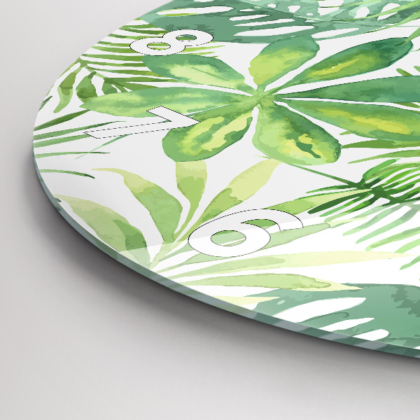 Kulaté skleněné hodiny s fotkou Zelené listy