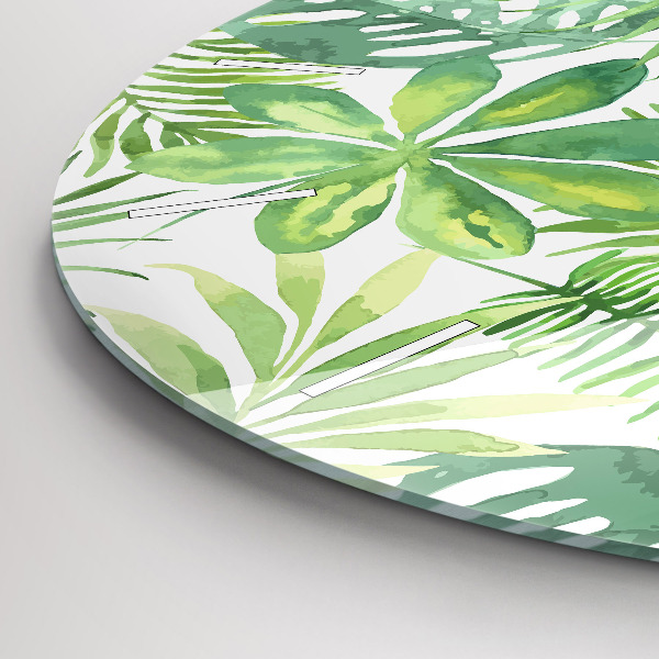 Kulaté skleněné hodiny s fotkou Zelené listy