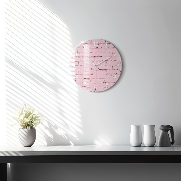 Kulaté skleněné hodiny s fotkou Cihlová zeď