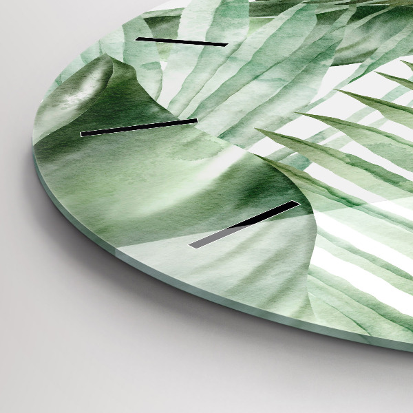 hodiny na skle Malované listy rostlin