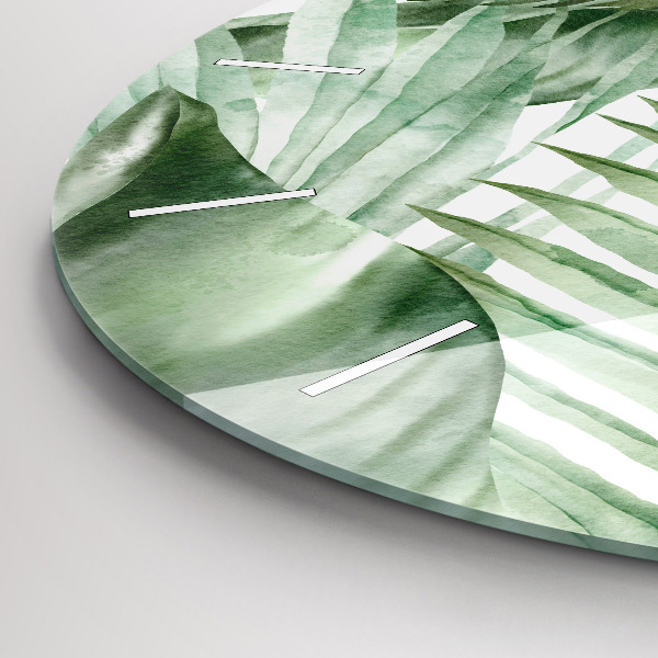 hodiny na skle Malované listy rostlin