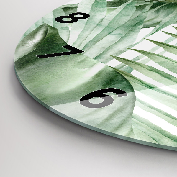 hodiny na skle Malované listy rostlin