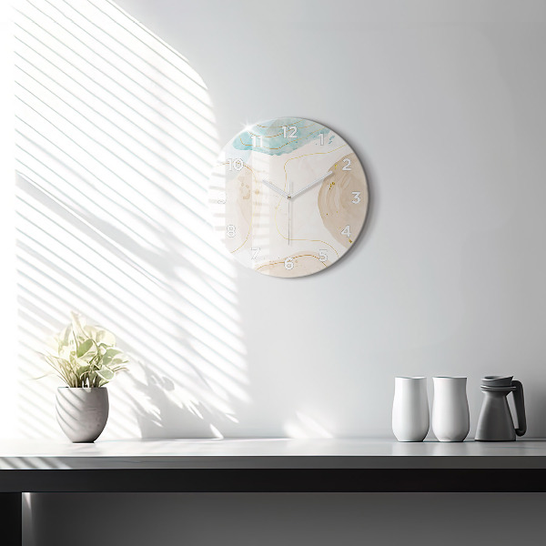 Kulaté skleněné hodiny s fotkou Akvarelové skvrny