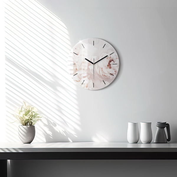 Kulaté skleněné hodiny s fotkou Květy pivoňky