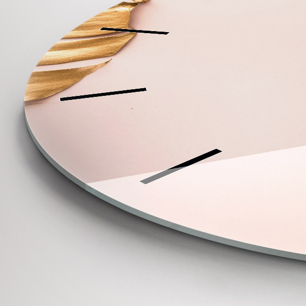 Kulaté skleněné hodiny s fotkou Zlaté tropické listy