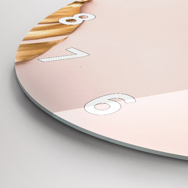 Kulaté skleněné hodiny s fotkou Zlaté tropické listy