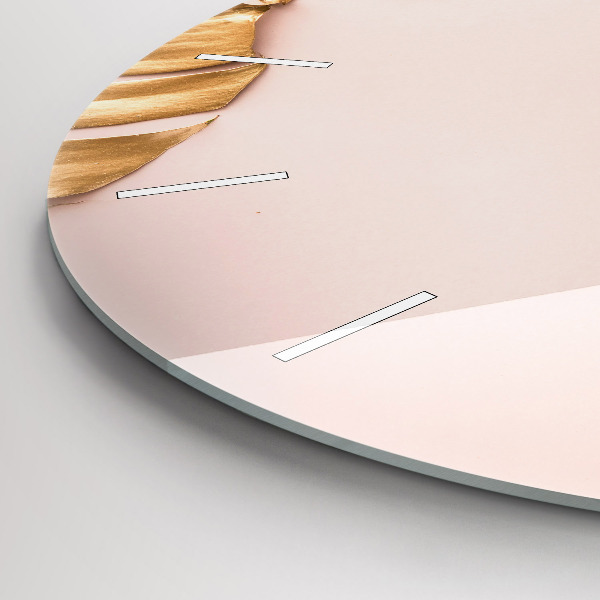 Kulaté skleněné hodiny s fotkou Zlaté tropické listy