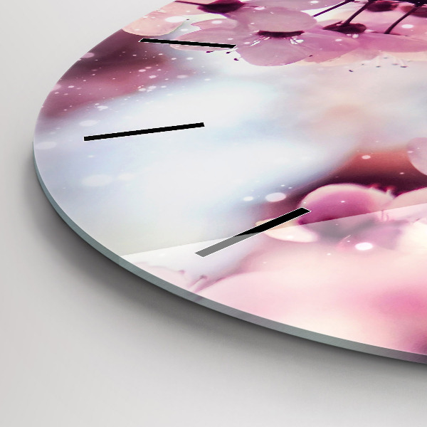 Kulaté skleněné hodiny s fotkou Jarní květiny