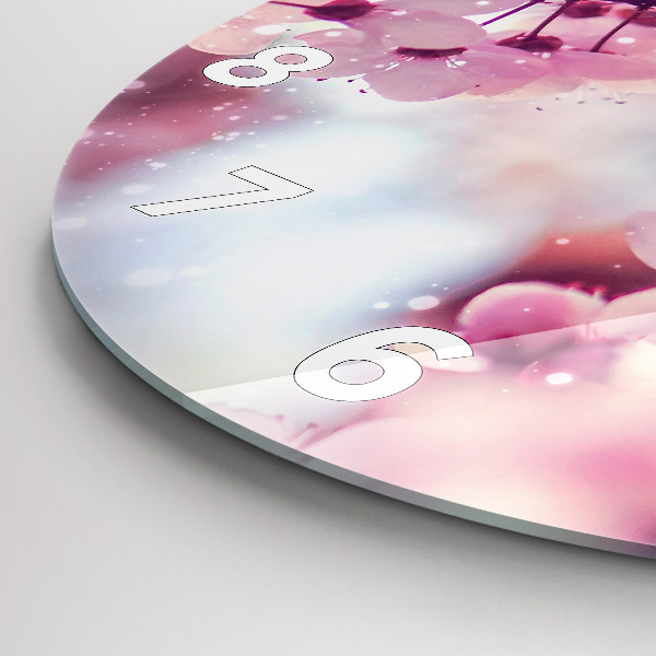 Kulaté skleněné hodiny s fotkou Jarní květiny