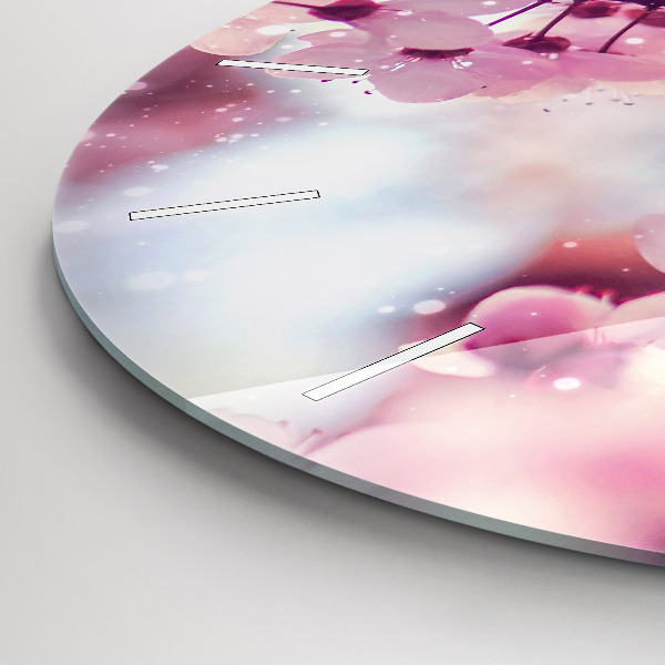 Kulaté skleněné hodiny s fotkou Jarní květiny