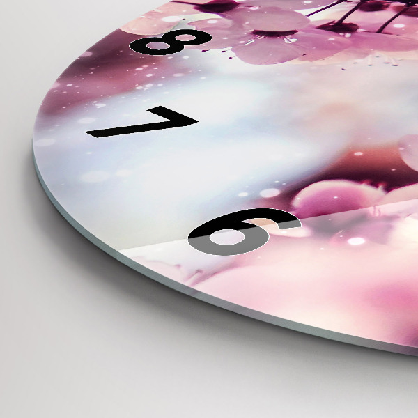 Kulaté skleněné hodiny s fotkou Jarní květiny