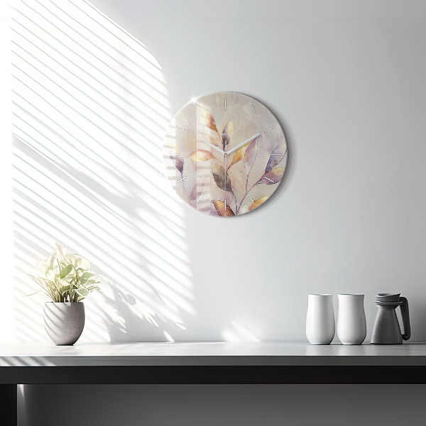 Kulaté skleněné hodiny s fotkou Abstraktní boho listy