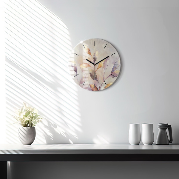 Kulaté skleněné hodiny s fotkou Abstraktní boho listy