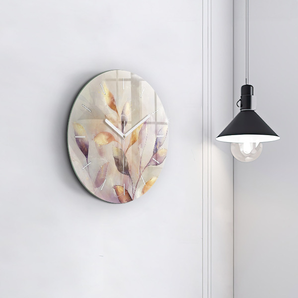 Kulaté skleněné hodiny s fotkou Abstraktní boho listy