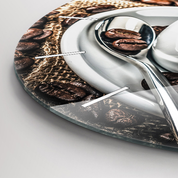 hodiny na skle Šálek a kávová zrna