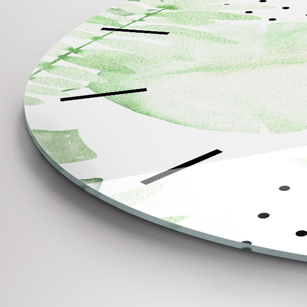 hodiny na skle Zelené listy