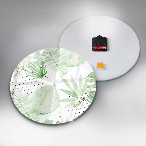 hodiny na skle Zelené listy