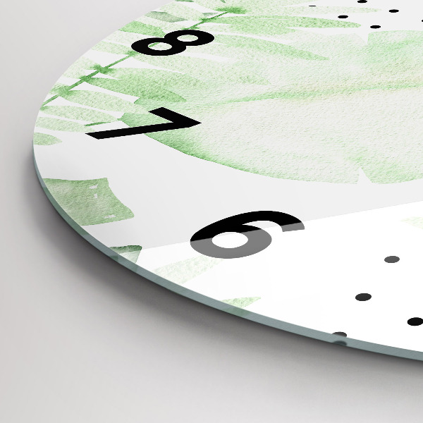 hodiny na skle Zelené listy