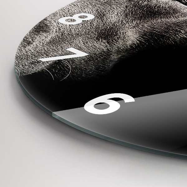 Kulaté skleněné hodiny s fotkou Skotský pes a kočka