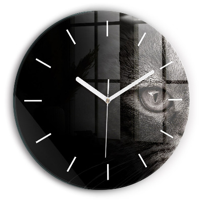 Kulaté skleněné hodiny s fotkou Skotský pes a kočka