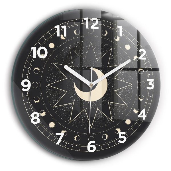 Kulaté skleněné hodiny s fotkou Fáze měsíce