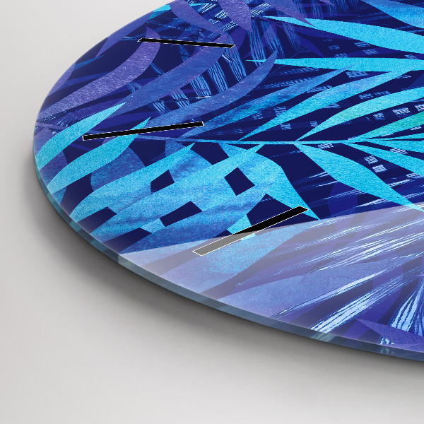 Kulaté skleněné hodiny s fotkou Modré listy