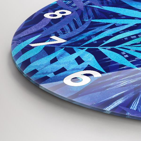 Kulaté skleněné hodiny s fotkou Modré listy