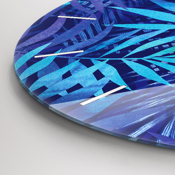 Kulaté skleněné hodiny s fotkou Modré listy