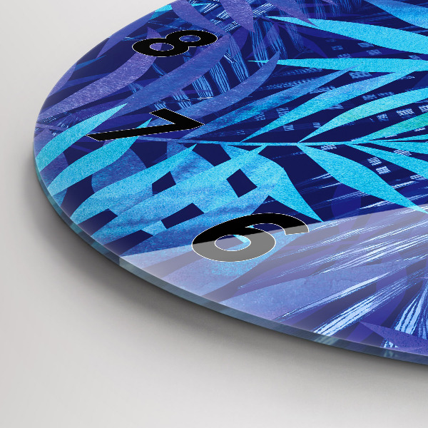 Kulaté skleněné hodiny s fotkou Modré listy