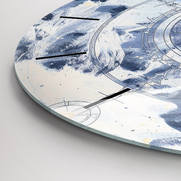hodiny na skle Modré kresby