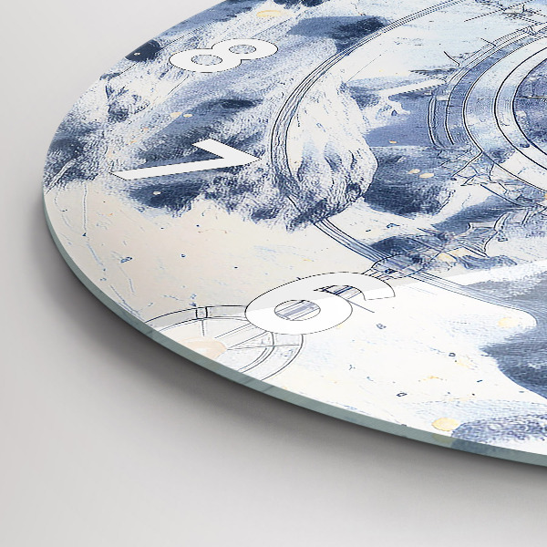 hodiny na skle Modré kresby