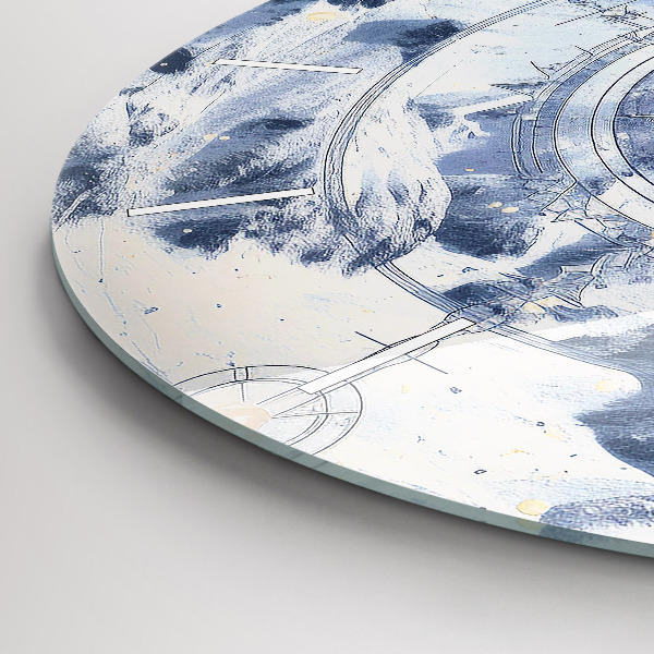 hodiny na skle Modré kresby