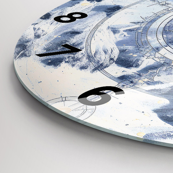 hodiny na skle Modré kresby