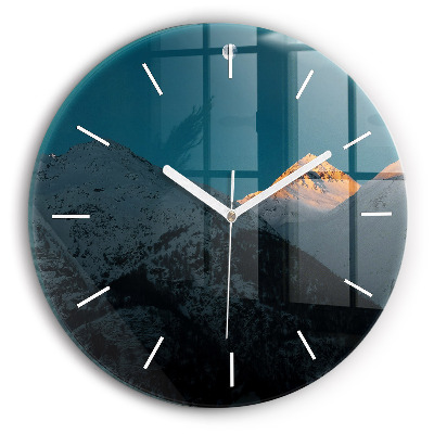 hodiny na skle Západ slunce v horách