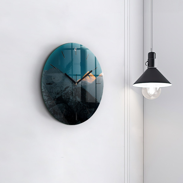 hodiny na skle Západ slunce v horách