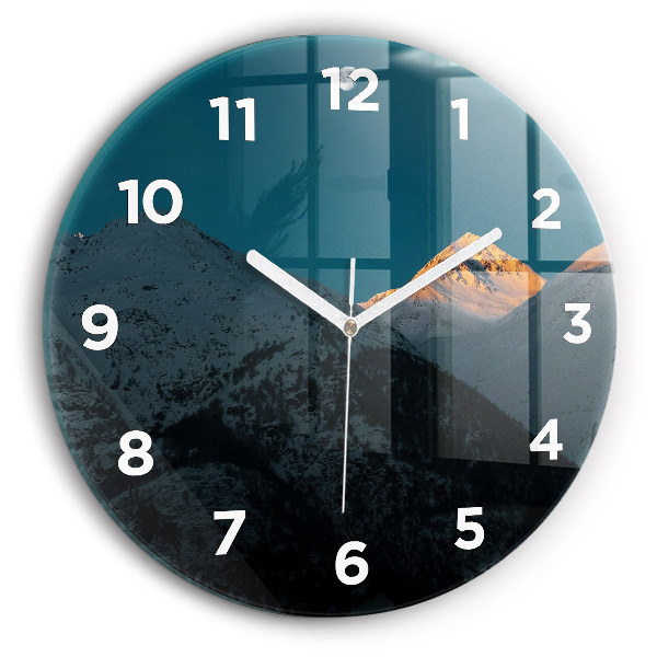 hodiny na skle Západ slunce v horách