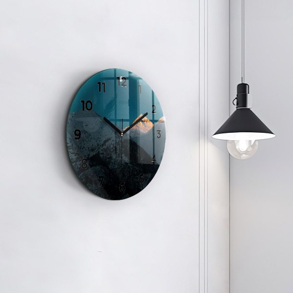 hodiny na skle Západ slunce v horách