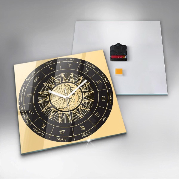 Skleněné nástěnné hodiny Zvěrokruhy a Slunce