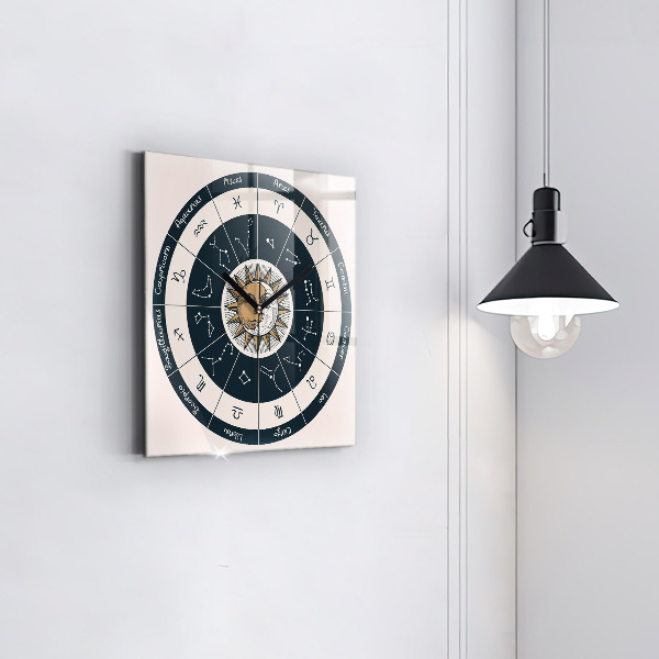 Skleněné nástěnné hodiny Souhvězdí zvěrokruhu na modrém pozadí