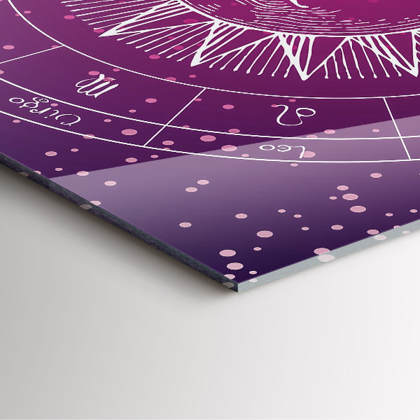 Skleněné nástěnné hodiny Souhvězdí zvěrokruhu na fialovém pozadí