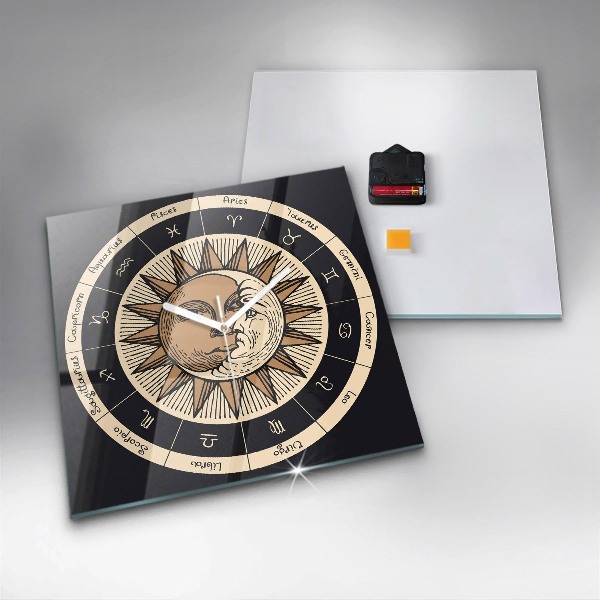 Skleněné nástěnné hodiny Slunce a zvěrokruhy