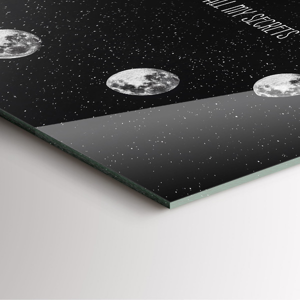 Skleněné nástěnné hodiny Fáze měsíce a nápis