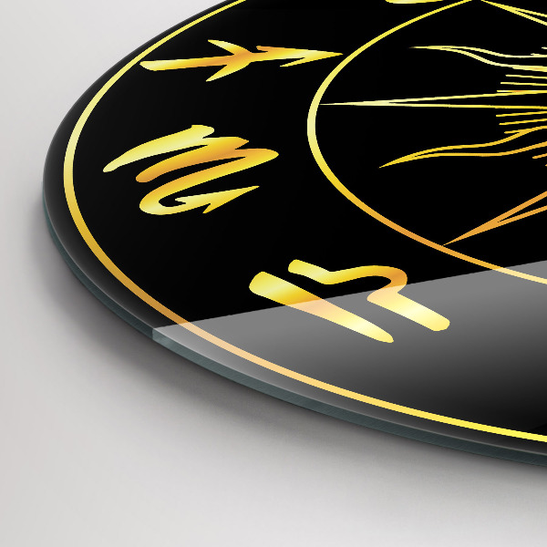 Kulaté skleněné hodiny Zlatá znamení zvěrokruhu