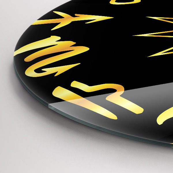 Kulaté skleněné hodiny Zlatá znamení zvěrokruhu a slunce