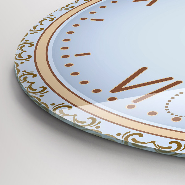 Kulaté skleněné hodiny Modré květy