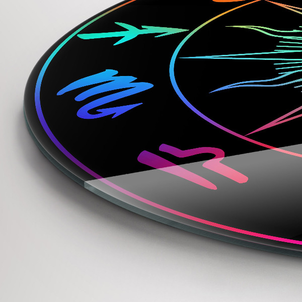 Kulaté skleněné hodiny Duhová znamení zvěrokruhu a slunce